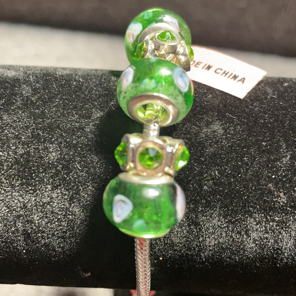 NWT Green and silver charm bead bracelet
